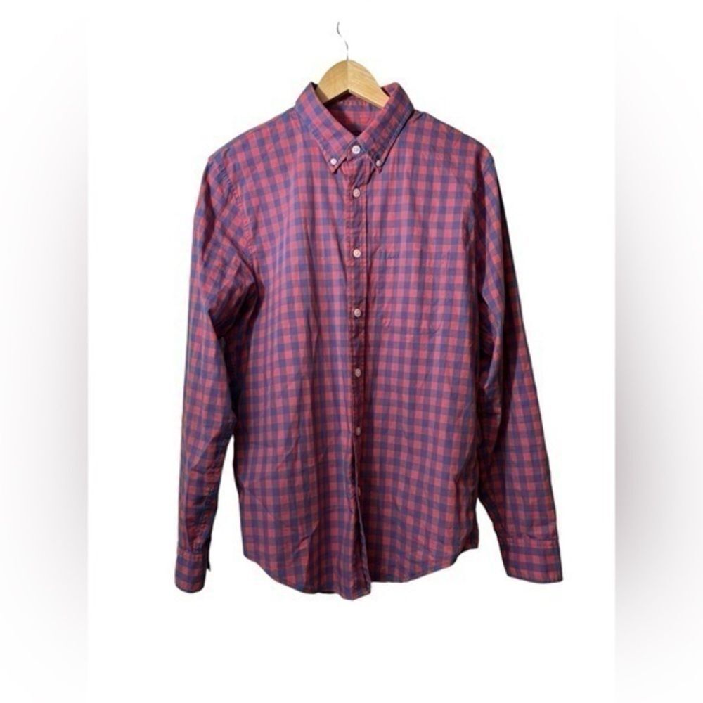 Abercrombie‎ & Fitch Mens Large Red Blue Gingham Button Up Shirt Long Sleeve